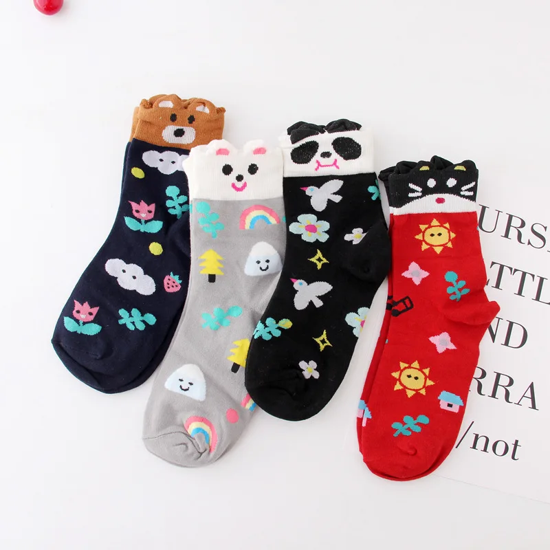 

Happy socks women cotton comfort Cartoon cute warm Autumn winter panda dog bear Funny Sun white clouds flower cute sock