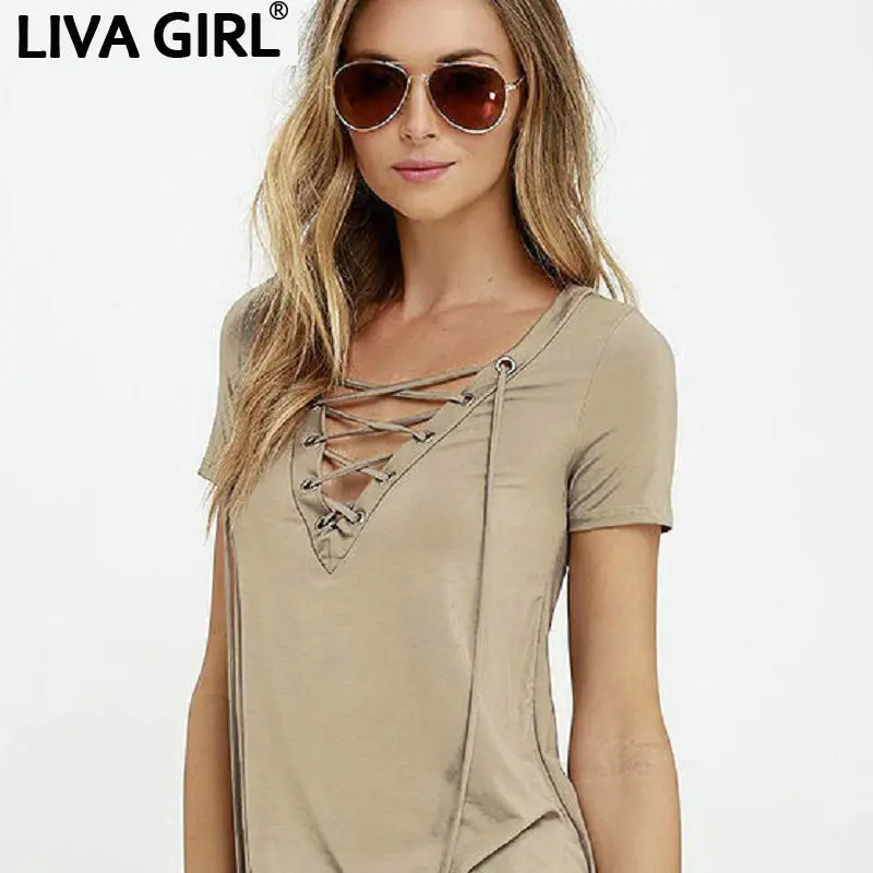 

T-shirt V deep sexy women's summer jacket fashion autumn drawstring short-sleeved T-shirt high quality T-shirt large size 5XL