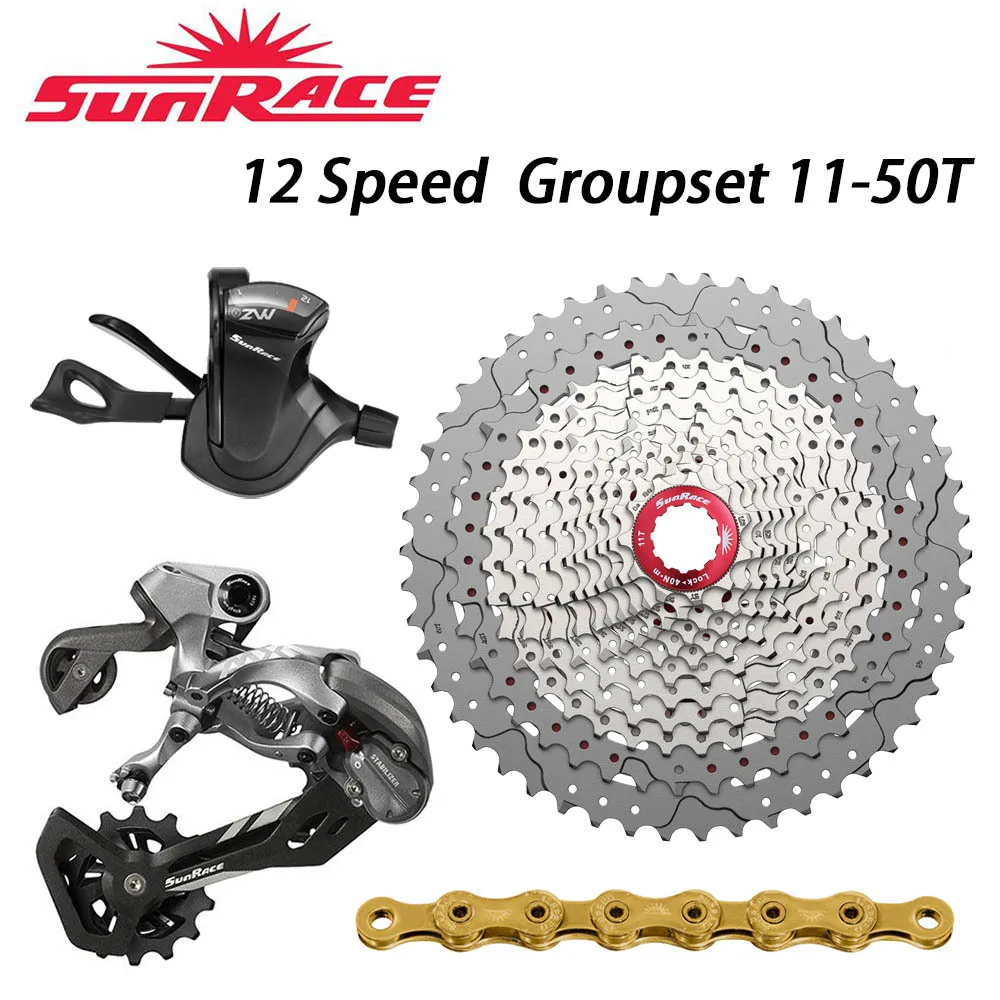 Sunrace Velocity 12 4 Pcs Groupset Shifter Right 12 S+ Back Devicer+ Csmz90 Cassette K7 11-50 T+ Cn12s Chain 126 Links - Цвет: Silver-gold 4pcs