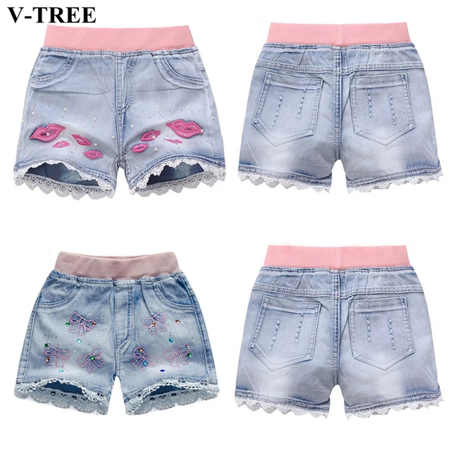 V TREE Girls Denim Shorts Teenage Girl Summer Lace Pants Kids Bow Clothes Children Flowers V TREE Girls Denim Shorts Teenage Girl Summer Lace Pants Kids Bow Clothes Children Flowers