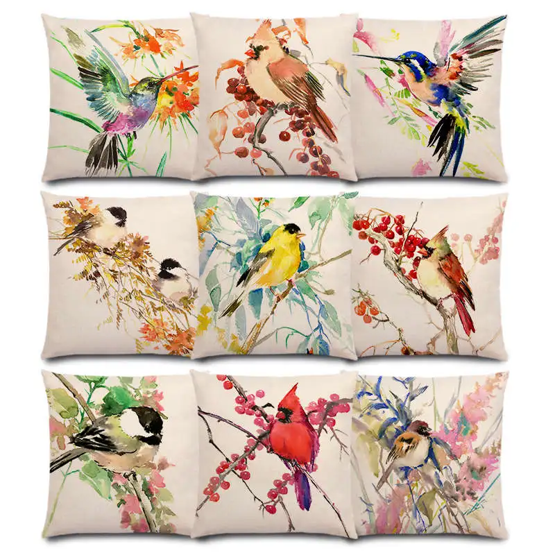 

Watercolor Cute Birds Robin Tit Finch Hummingbird Goldfinch Chickadee Cardinal Kingfisher Good Cushion Cover Pillow Case