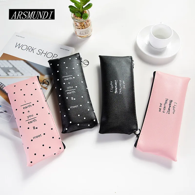 

Kawaii Wave Point Pencil Case For Girls Leather School Supplies Bts Stationery Estuches School Cute Pencil Box Bag Cases Etui
