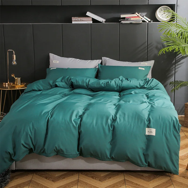 

XIPA 3Pcs/4pcs Nordic Style Silk Bedding Set Queen Size Satin Grey Duvet Cover Solid Color Set Simple Beautiful Bedclothes