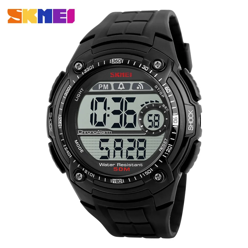 SKMEI уличные спортивные часы для мужчин хронограф водонепроницаемые ударные цифровые часы наручные часы Мужские Relogio Masculino 1203 - Цвет: Черный