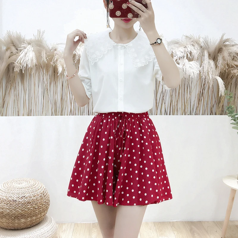 

Korean Skirts Womens Summer New Fashion Vintage Chiffon Dot Printed Women Short Long Mini Beach Party Loose Skirt