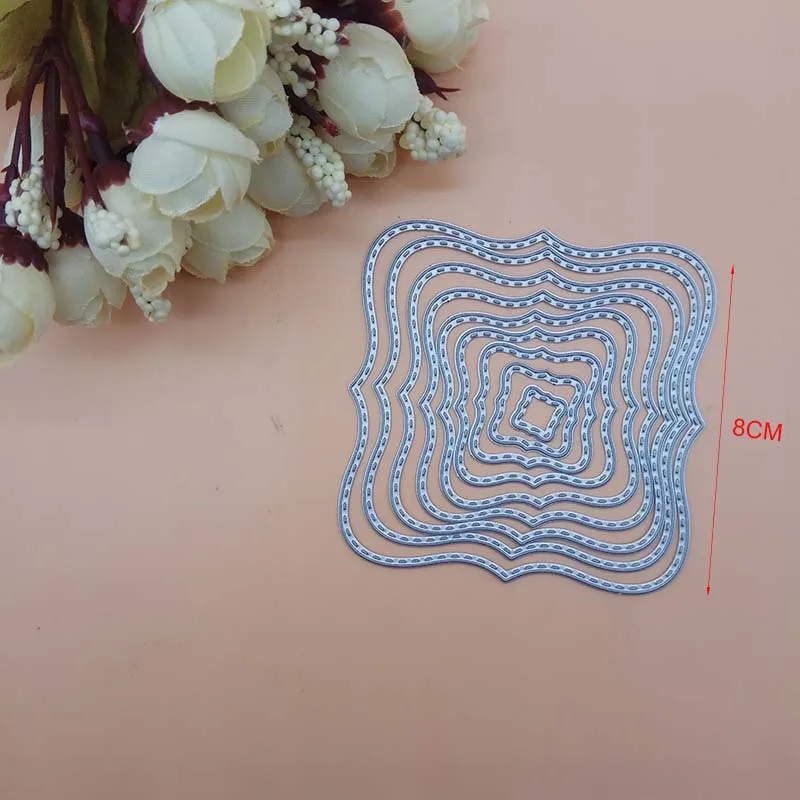 

8cm 8pcs Basic Wave Square Stitched Frame Cutting Dies Scrapbooking Dies Metal Embossing Stamps and die for Card Making DIY