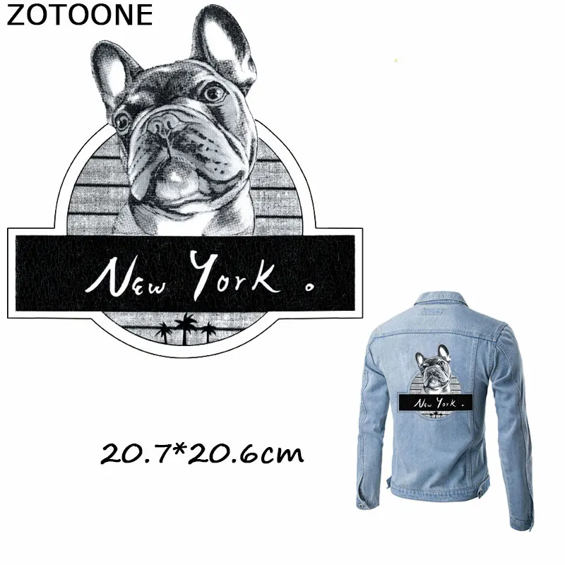 

ZOTOONE Cool Fashion NEW YORK Dog Iron on Patches Heat Transfers for Clothes Cartoon Punk Patches Applique Stripes on Clothes E