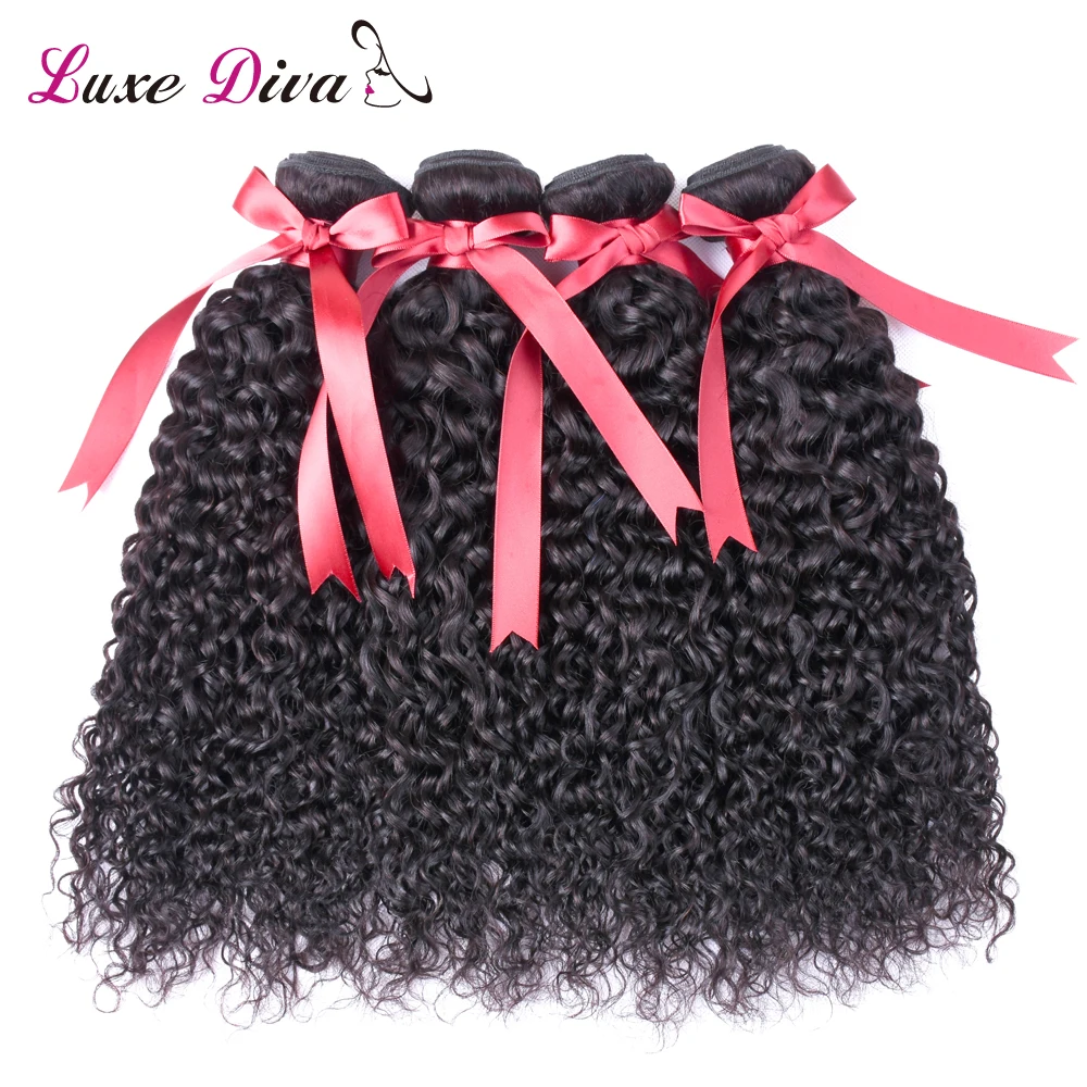 LUXE DIVA Kinky Curly Hair 1/3/4 pc Natural Color Peruvian Hair Weave Bundles Extension 100% Non Remy Human Hair Free Shipping