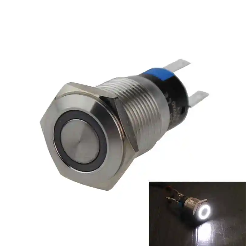16 мм Высококачественный светильник выключатель питания Выключатель без фиксации водонепроницаемый автомобильный двигатель из нержавеющей стали светодиодный кнопочный переключатель - Цвет: Белый