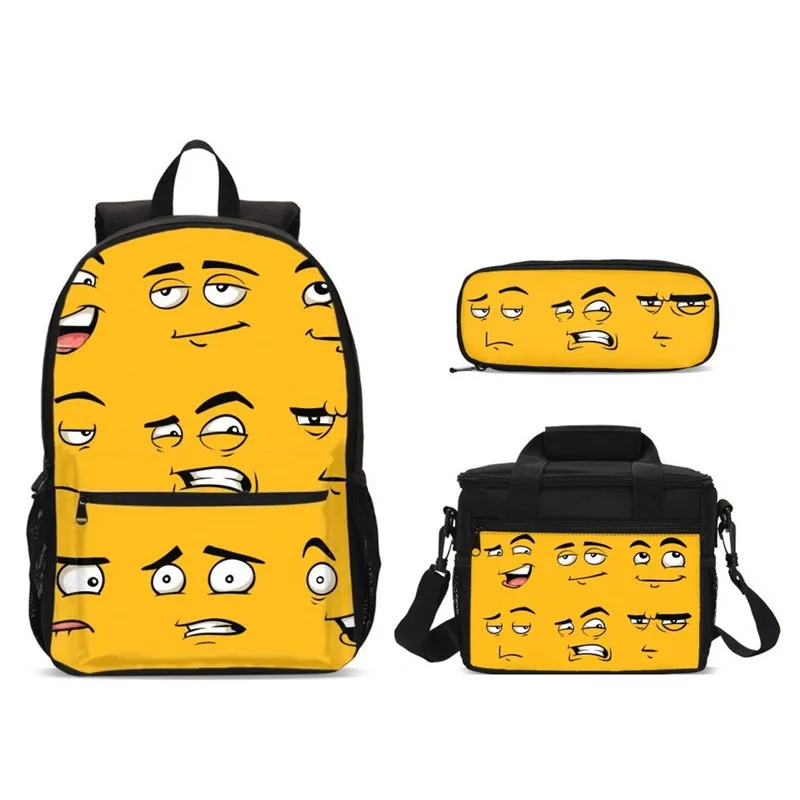 

3Pcs/Set Portfolio School Bags For Boys Girls Cool Funny Cute Cartoon Emoji 3D Printing Bookbag Satchel Rucksack Casual Daypacks