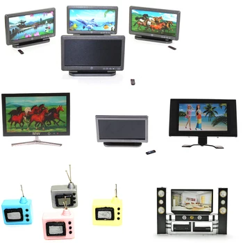 

Dollhouse Miniature Widescreen Flat Panel LCD Remote Gray HI-FI TV Cabinet TV Cabinet Doll House Living Room Furniture