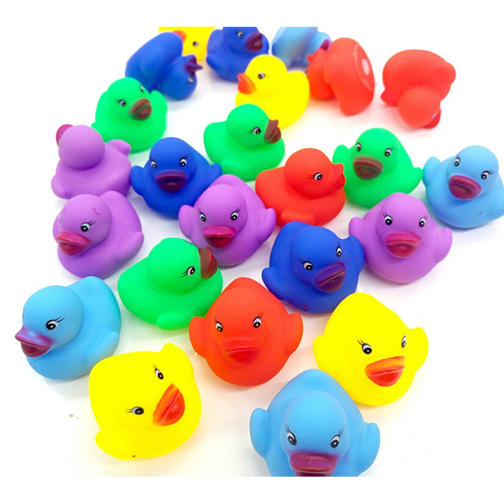 24 шт./лот Kawaii Мини Красочный резиновый поплавок скрипучий звук утка детская игрушка для ванны ванной воды бассейна забавные игрушки для девочек мальчиков подарки