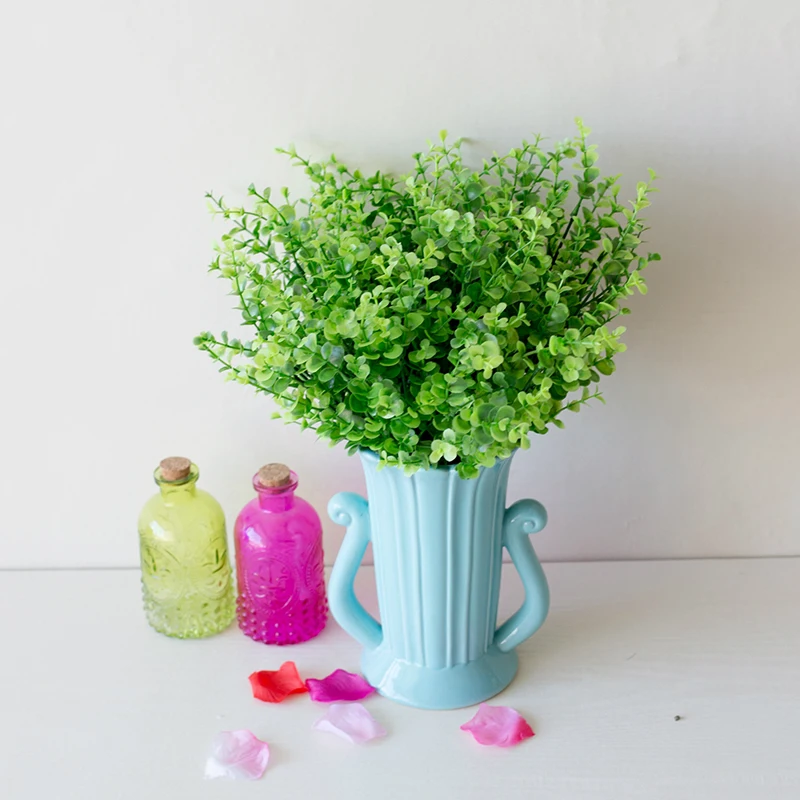 Miisoon 1 букет маленьких искусственных растений трава поддельные Цветочные пластиковые цветы эвкалипта для отеля Свадебный декор стола 7 веток