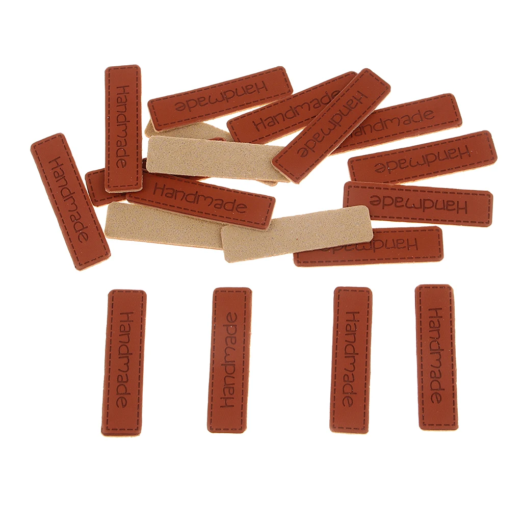 20pcs Handmade PU Leather Label Sew on Labels Engraved Tag Clothes Accessory