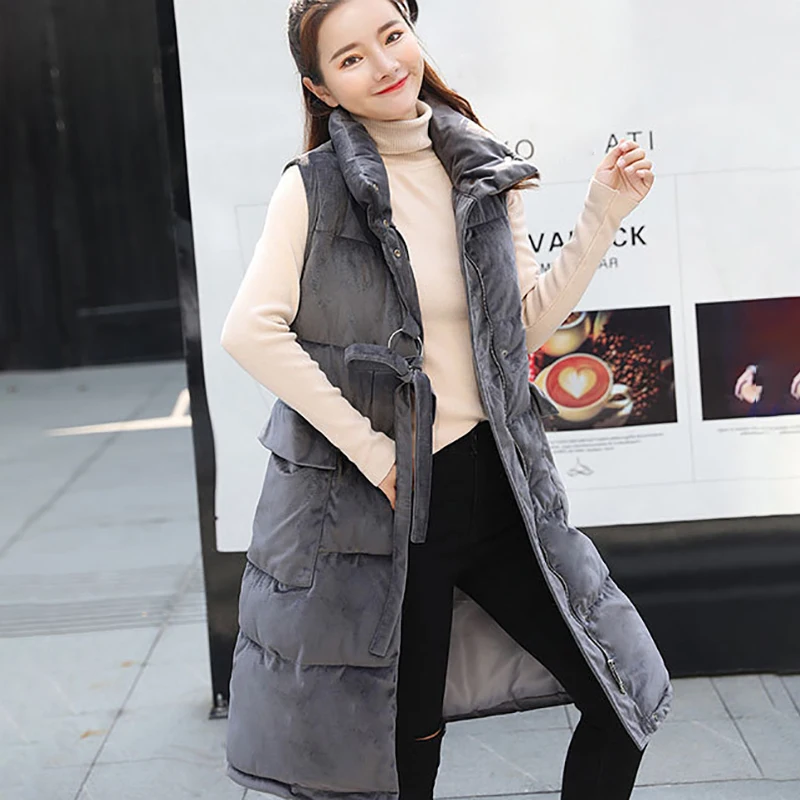 

Winter Vest Women Stand Collar Warm Winter Jacket Women Long Vest Parka Feminino Sleeveless Outwear Cotton Waistcoat Vest 6Q2184