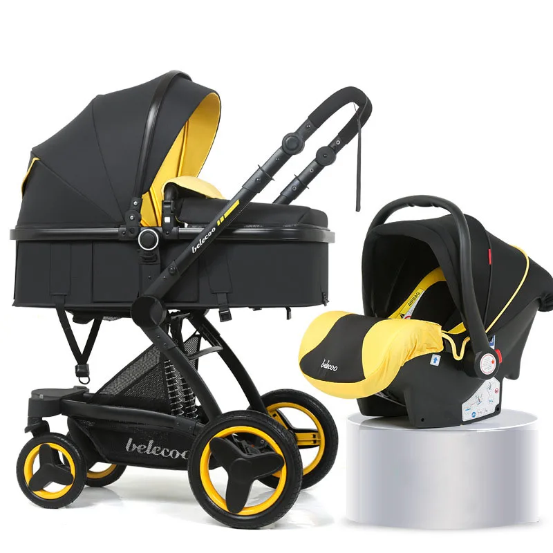 Горячая мама детская коляска 3в1 с автомобильным сиденьем алюминиевая искусственная кожа с примесями высокий пейзаж складной шок для новорожденных двухсторонняя детская тележка
