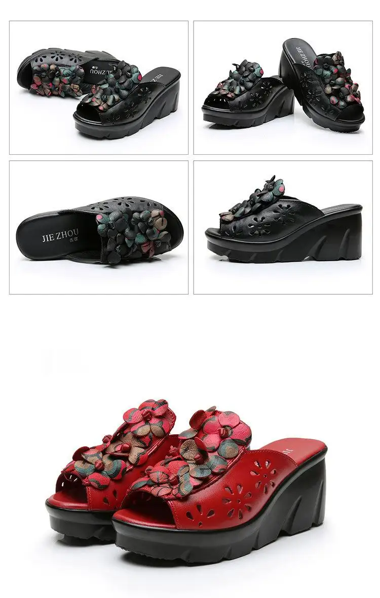 GKTINOO; Летняя женская обувь; шлепанцы на танкетке; Босоножки на платформе; удобные женские шлепанцы ручной работы из натуральной кожи с цветочным узором