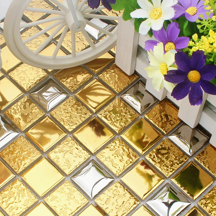 

25mm Luxury Gold Silver Plated Ceramic Mosaic Wall tiles, Kitchen Fireplace Bathroom Shower Floor Wall tile interior ourdoor