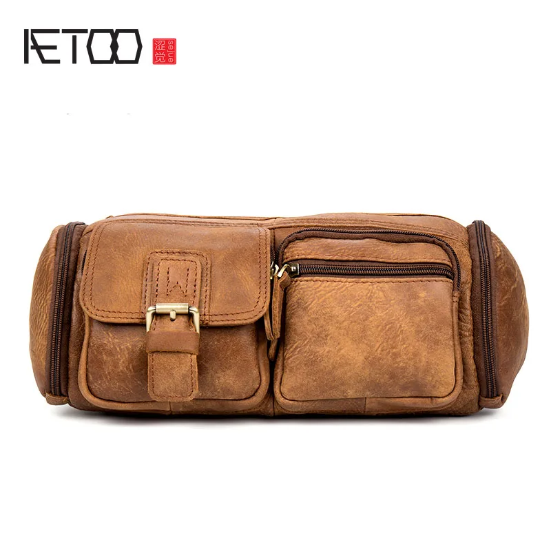 

AETOO Retro first layer of leather waist bales shoulder Messenger bag leather chest bag men bag leisure package
