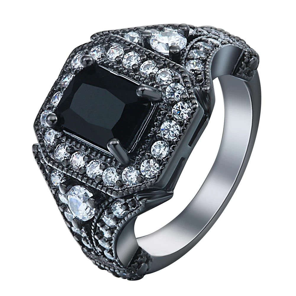 2017 black gun Rings new women jewelry large square princess fashion ...