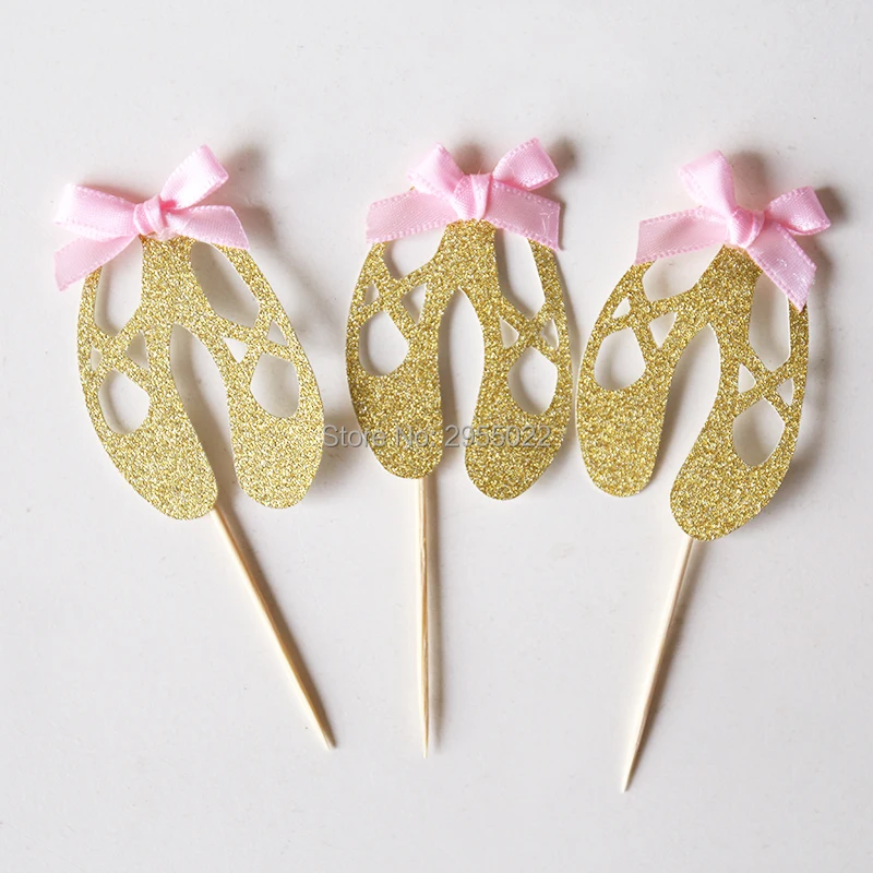 

Glitter ballet cupcake topper with bow,ballet shoes,ballerina topper,ballet slippers, ballerina party, ballerina baby shower