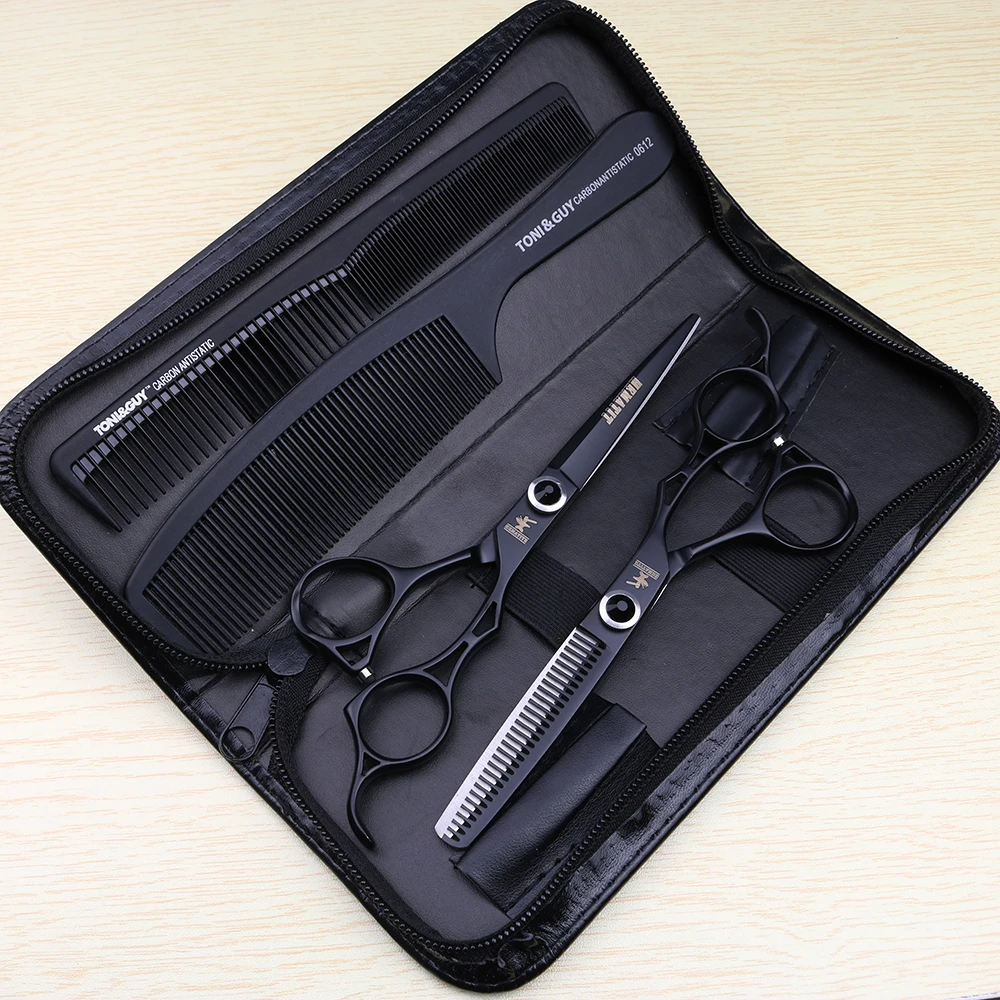 

Black hair scissors 17.5cm hairdressing scissors Barber tool set 6 inch thinning scissors and cutting scissors combination