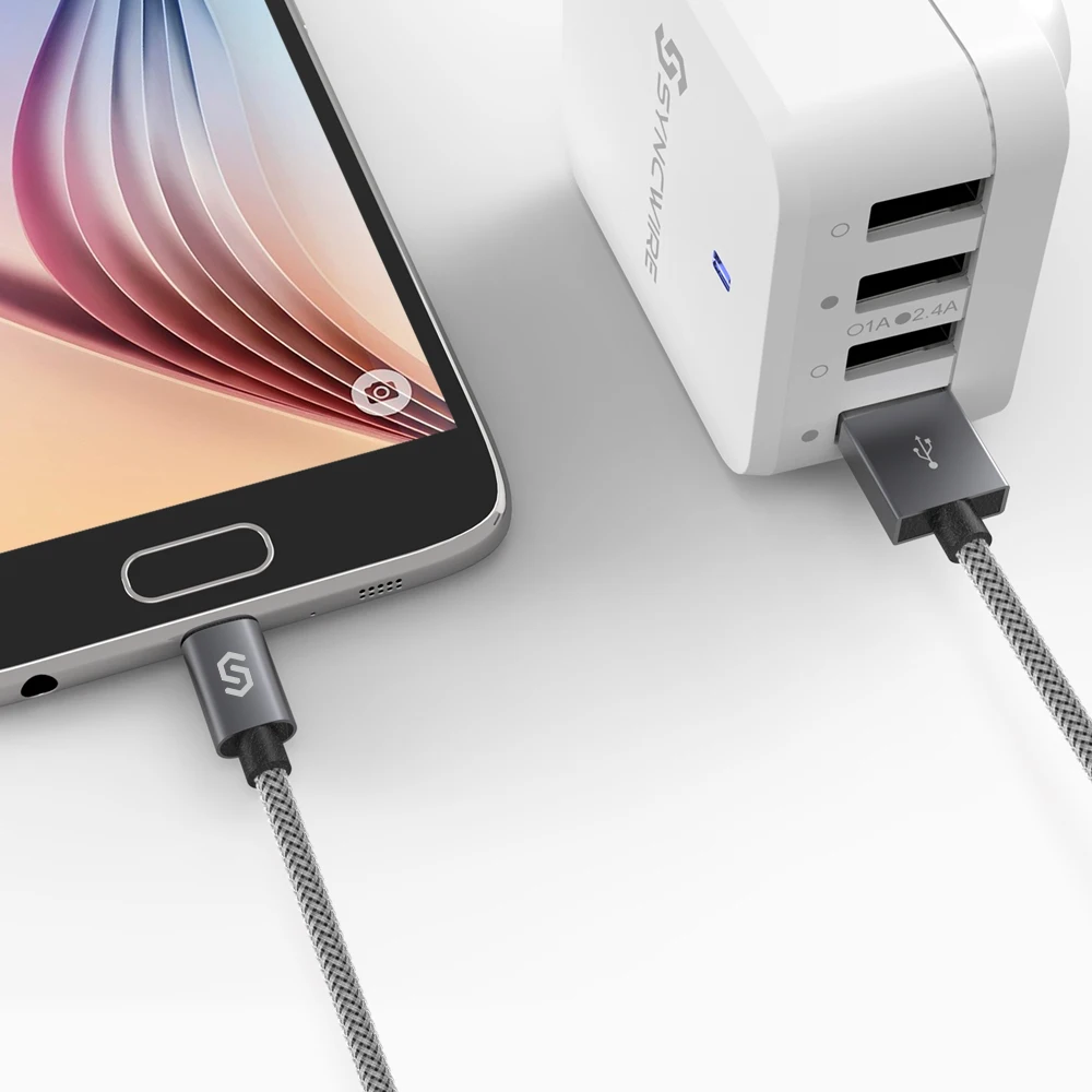 Syncwire Cable Micro USB Cable Cargador Nylon 1M/3.3ft 2M/6.5ft [Pack de 2] para Samsung Galaxy, Huawei, Xiaomi, Nexus, Motorola (Gris)