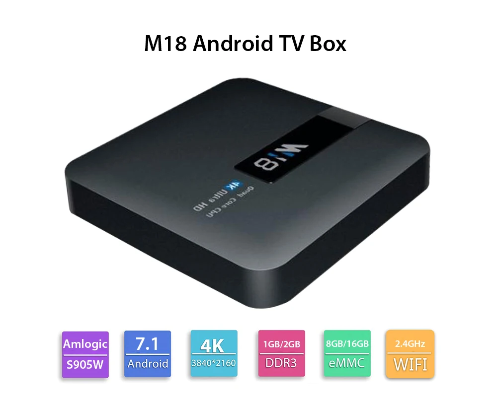 M18 Android 7,1 ТВ Box Amlogic S905W 1 г 8 г 2 г 16 г Smart ТВ Box 2,4 ГГц Wi-Fi Amlogic S905w Декодер каналов кабельного телевидения Поддержка 4 K HD медиаплеер