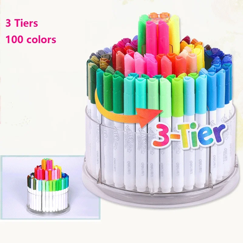 100 цветов, водостойкие ручки, 3 слоя, дизайн торта, вращающаяся, моющаяся, для рисования, сделай сам, для детского творчества, класса, поставки Deli 70661