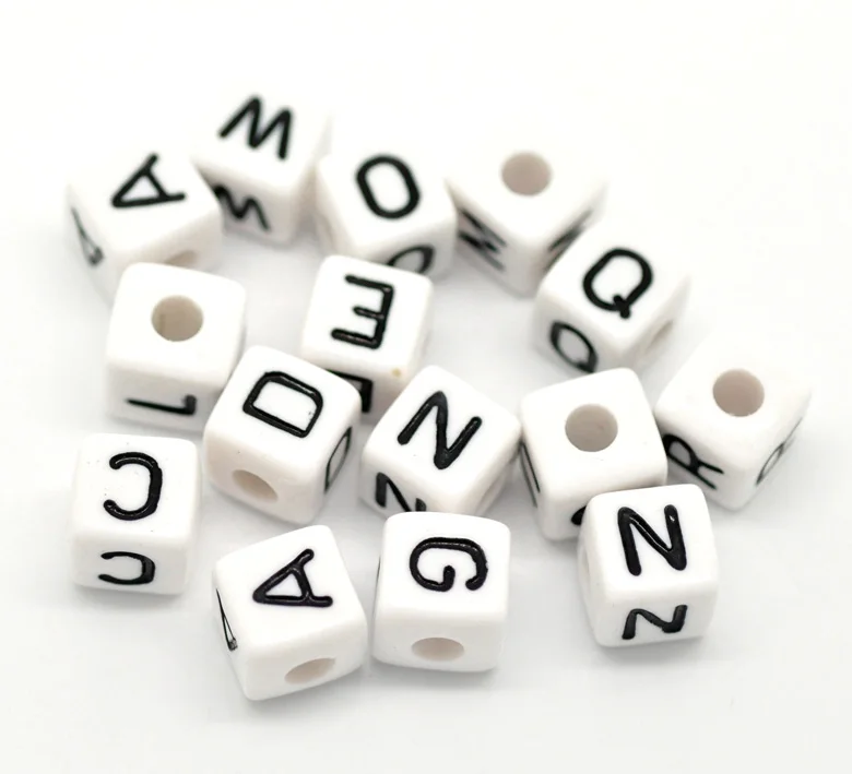 

DoreenBeads Acrylic Spacer Beads Square White Letter Pattern About 10mm( 3/8") x 10mm( 3/8"), Hole: Approx 3.8mm, 8 PCs