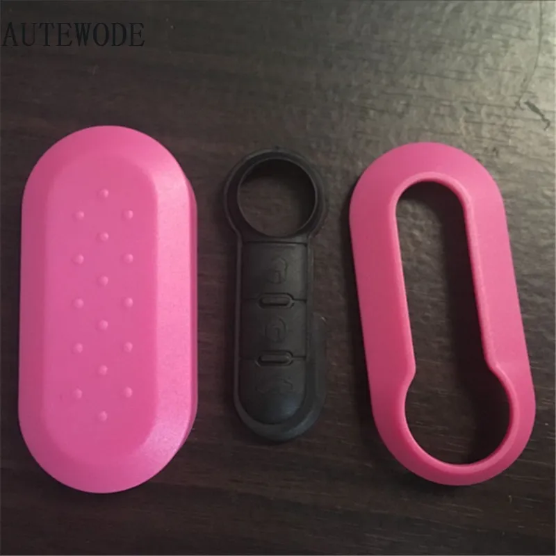 AUTEWODE черный цвет автомобильный чехол для ключа подходит для Fiat 500 3 кнопки флип пульт дистанционного ключа брелок пластиковый материал 1 шт - Цвет: Розовый