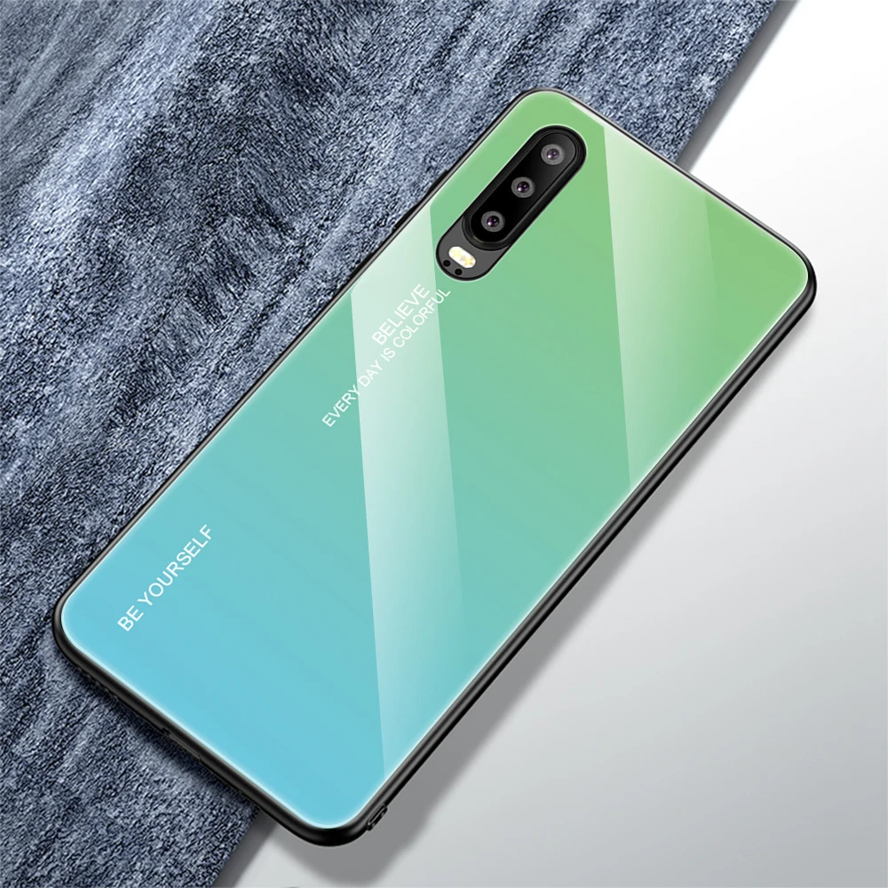 Градиентный чехол из закаленного стекла для телефона huawei mate 20 10 P20 Pro P30 Lite Nova 3i 3E 4 Coque Capa для Honor 8X9 10 Lite - Цвет: Green Blue