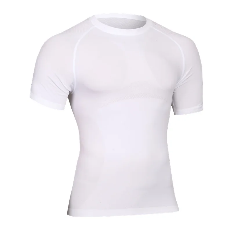 Мужские футболки для занятий спортом для похудения Майка-комбинация мужские с коротким рукавом утягивающие футболки - Цвет: Белый