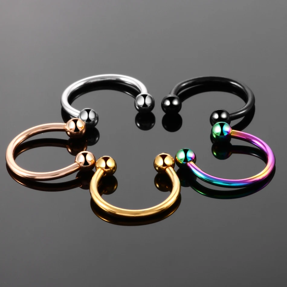 10pcs/lot Steel Trendy Nose Septum Hoop Lip Rings Circular Barbell Horseshoe Ear Tragus Helix Earrings For Unisex Jewelry