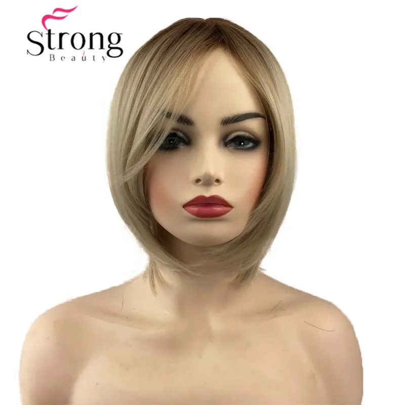 StrongBeauty короткий мягкий слоистый милый блонд микс прямой синтетический парик женский ежедневный Полный волос Парики кожа Топ