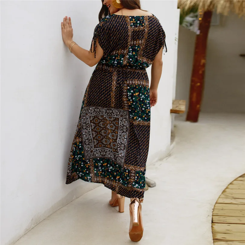 Women Summer Vintage vestidos Dress Sexy Women Flower Beach Party Short Sleeve V-Neck Floral Print Mini dress#4M21 (4)