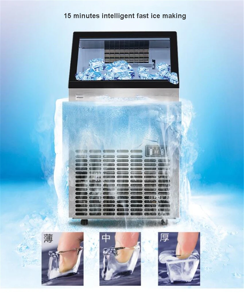 80kgs/24 ч Автоматическая мороженица, кубик льда Семья машины Нержавеющая сталь Материал для коммерческих Применение для Кофе Магазин Бар HZB-80