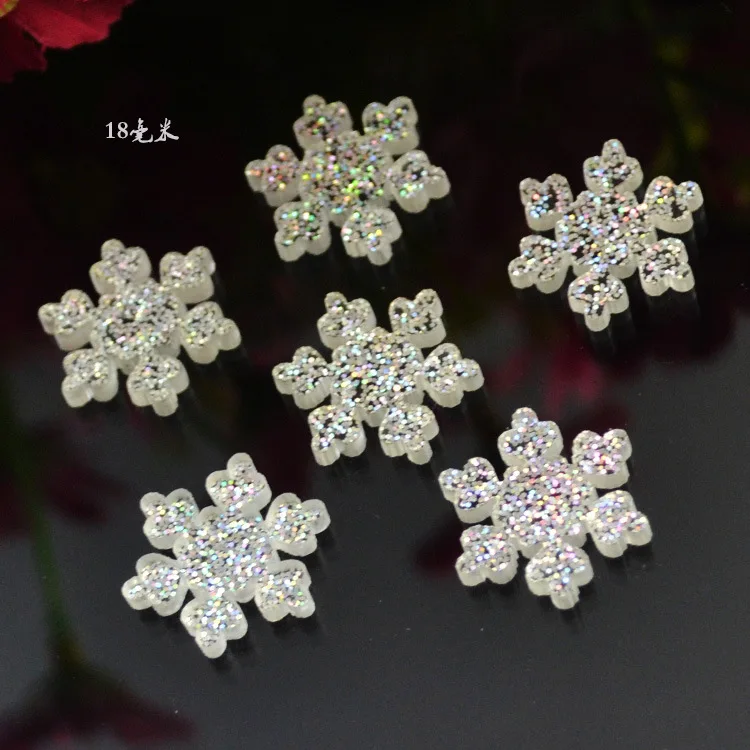 100pcs/lot resin flat back powder snowflake 18mm kawaii cabochons crafts For Hair Cellphone Decoration