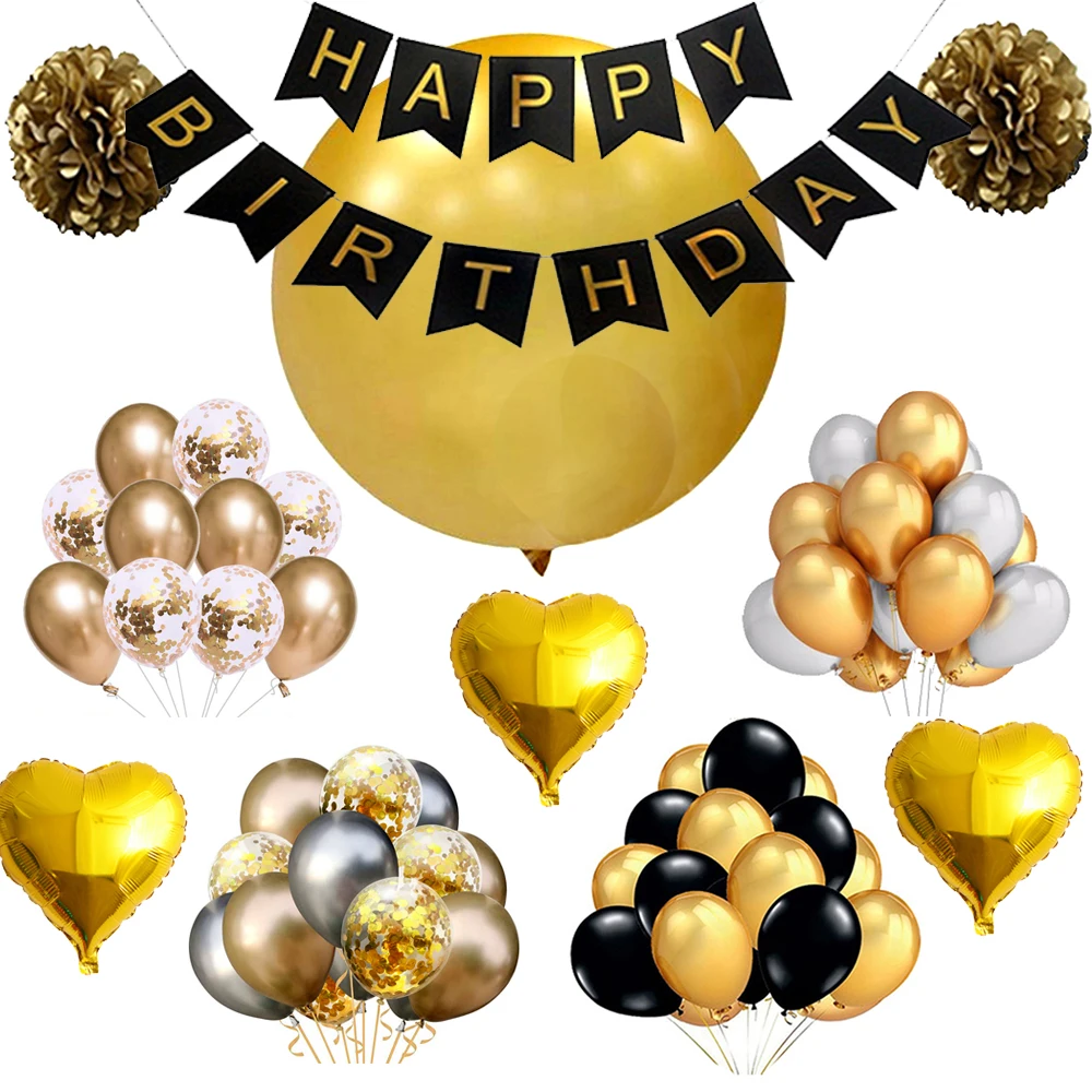 

Gold Confetti Foil Balloons Round Big Giant gold Ballon Metallic chrome Balloon Birthday Wedding Party Decoration Supplies