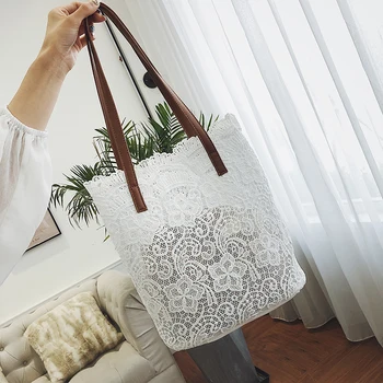

2 bags Hollow Lace bag 2018 Summer Fashion New Handbag Women's Designer Big Tote bag High quality Elegant Portable Shoulder bags