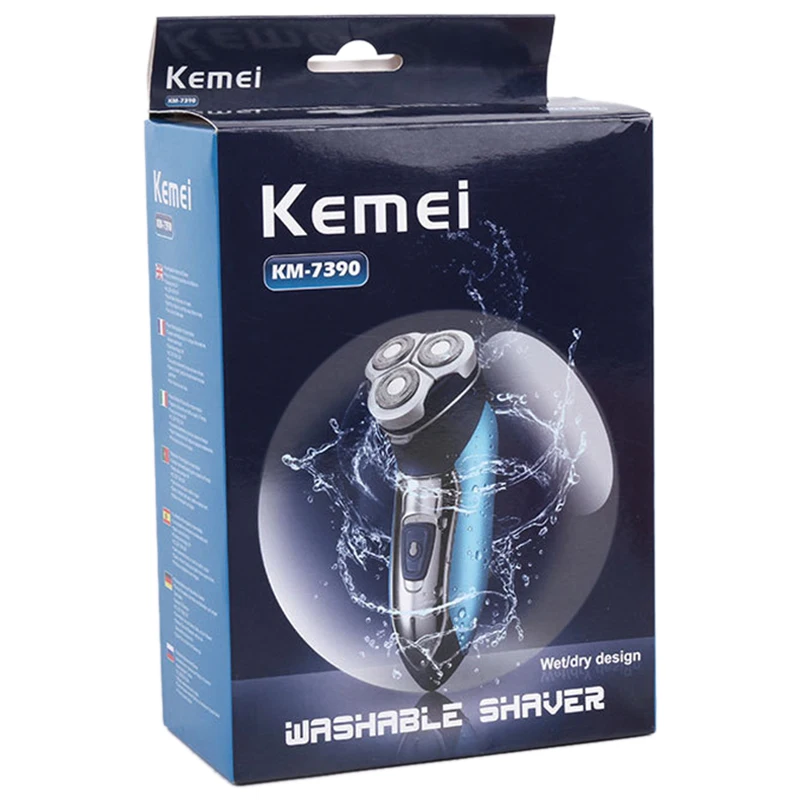Kemei KM-7390 Электробритва Моющаяся Бритва для мужчин перезаряжаемая бритва для бритья для мужчин уход за лицом 3D плавающий триммер для волос