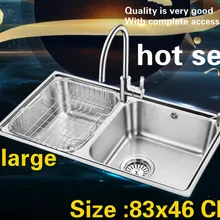Бытовой Большой Стандартный кухня двойной паз раковина мыть овощи 304 нержавеющая сталь Лидер продаж 83x46 см