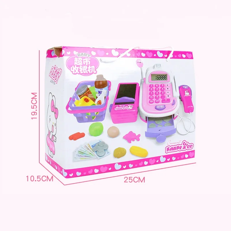 Дети супермаркет кассовый аппарат электронные игрушки с продуктами корзина деньги Дети Обучение Образование ролевые игры набор(подарочная коробка