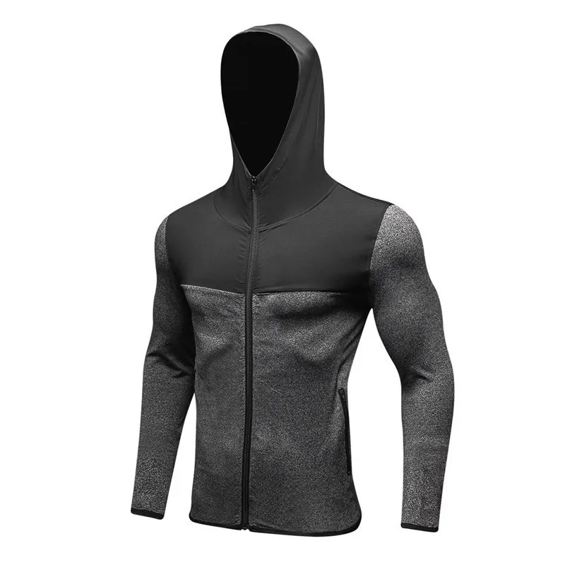 Autumn Sport Jacket Hoodies Zipper Long Sleeve Sweatshirts Men Athletic Gym Fitness Running Hooded Breathable Sporstwear - Цвет: Gray