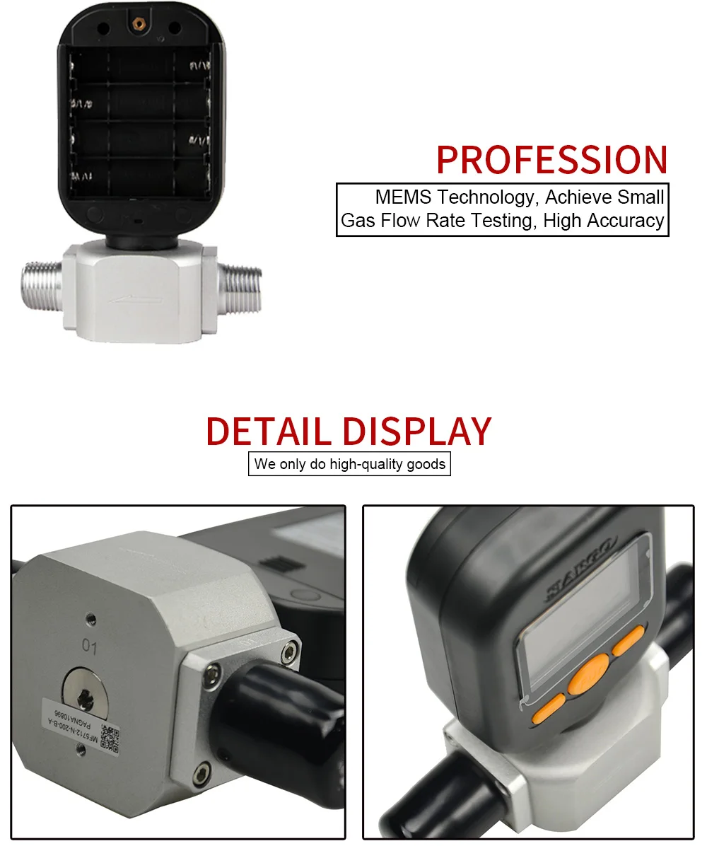 Профессиональный высококачественный 200л/мин цифровой газовый азотный расходомер кислорода MF5712 Высокая точность переносной газовый расходомер