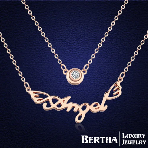 

Unique Design Long Letter Angel Statement Choker Necklace With AAA+ Cubic Zircon Stone Top Quality Wedding Jewelry