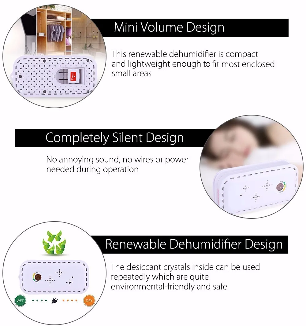 Мини-осушитель Перезаряжаемые беспроводные осушитель воздуха практические поглощения влаги Осушитель воздуха для домашнего гардероба
