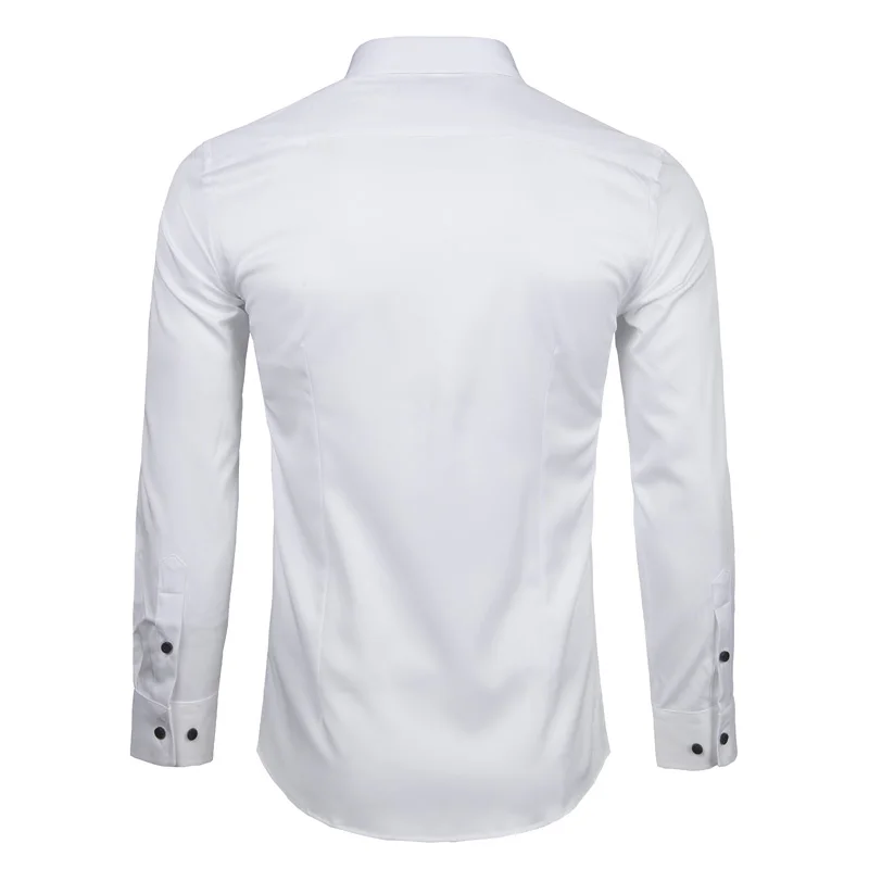 Men's Bamboo Fiber Long Sleeve Dress Shirts Slim Fit Casual Button Down Elastic Formal Shirts For Business Man