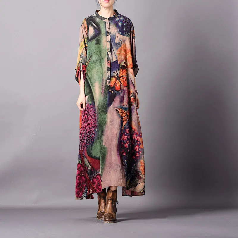 

Women Spring Elegant Loose Patchwork Loose Irregular length Dress Ladies Summer Thin Plus Size Dress Female 2019 New Print Dress