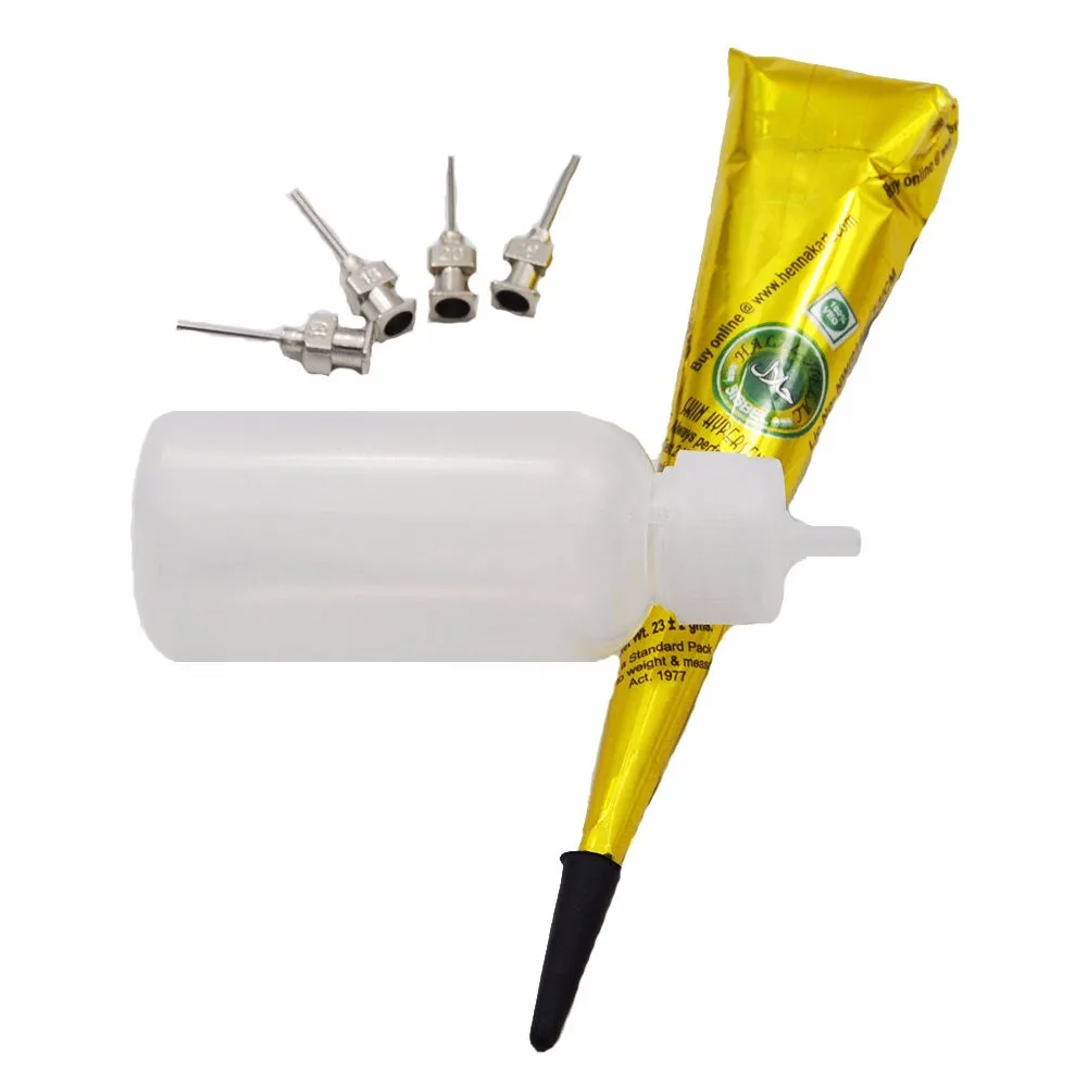 3 Piecesset Mehndi Body Paint Including Black Color Henna Paste Bottle Needle Mouth Temporary Makeup Drawing for Tattoo Stencil (7)